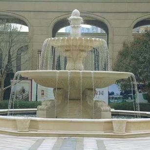 西宁 黄金麻花岗岩异型加工——户外庭院石雕流水喷泉