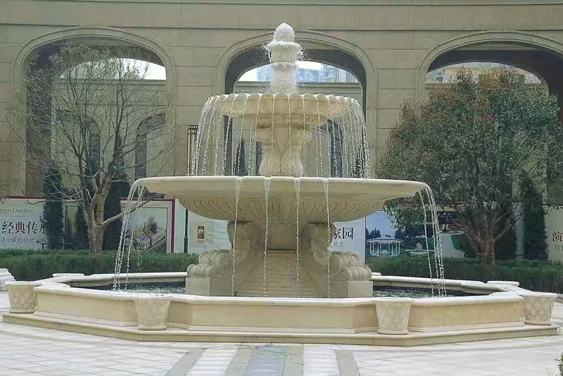 西宁 黄金麻花岗岩异型加工——户外庭院石雕流水喷泉