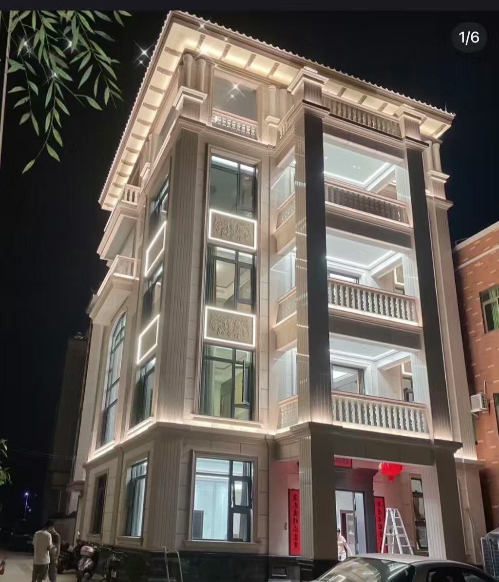 西宁 芝麻白花岗岩别墅外墙夜间效果