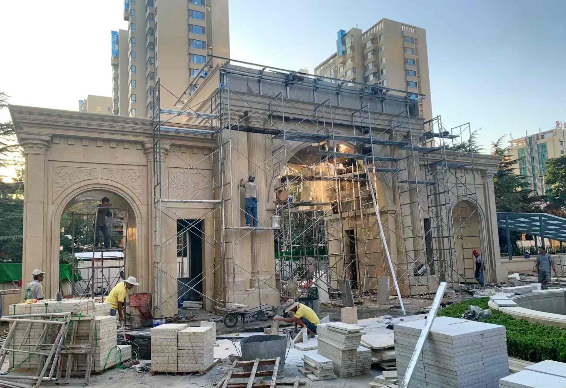 西宁 黄金麻荔枝面花岗岩小区门楼外墙干挂