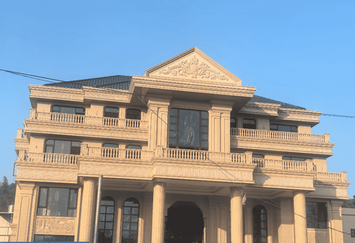 西宁黄金麻别墅外墙干挂石材效果示例